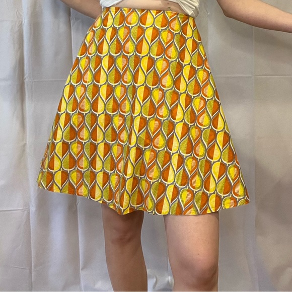 VINTAGE | Handmade geometric abstract print orange yellow a-line skirt - Picture 7 of 10